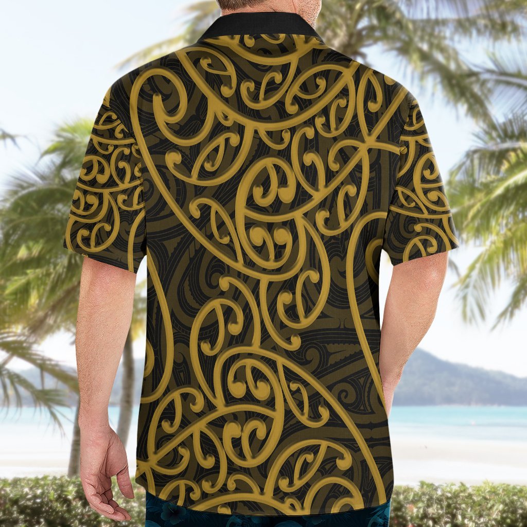 New Zealand Hawaiian Shirt Maori Pattern Gold LT6 - Polynesian Pride