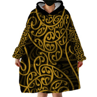 New Zealand Wearable Blanket Hoodie Maori Pattern Gold LT6 - Polynesian Pride