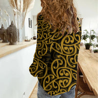 New Zealand Women Casual Shirt - Maori Pattern Gold LT6 - Polynesian Pride