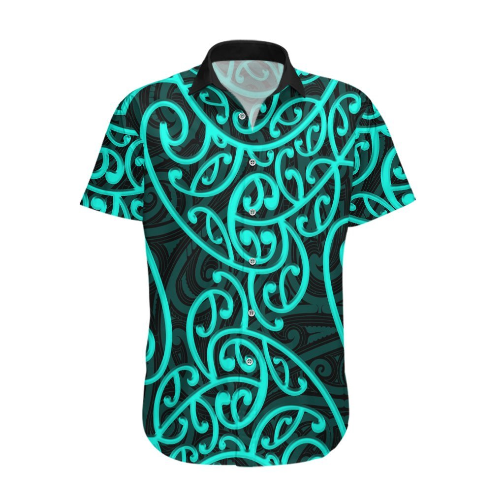 New Zealand Hawaiian Shirt Maori Pattern Turquoise LT6 Green - Polynesian Pride
