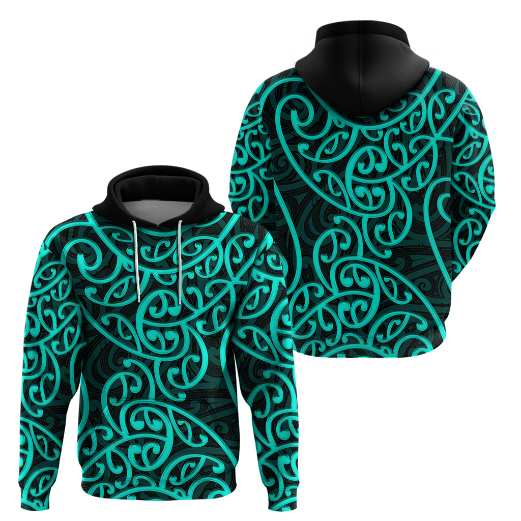 New Zealand Hoodie Maori Pattern Turquoise LT6 - Polynesian Pride
