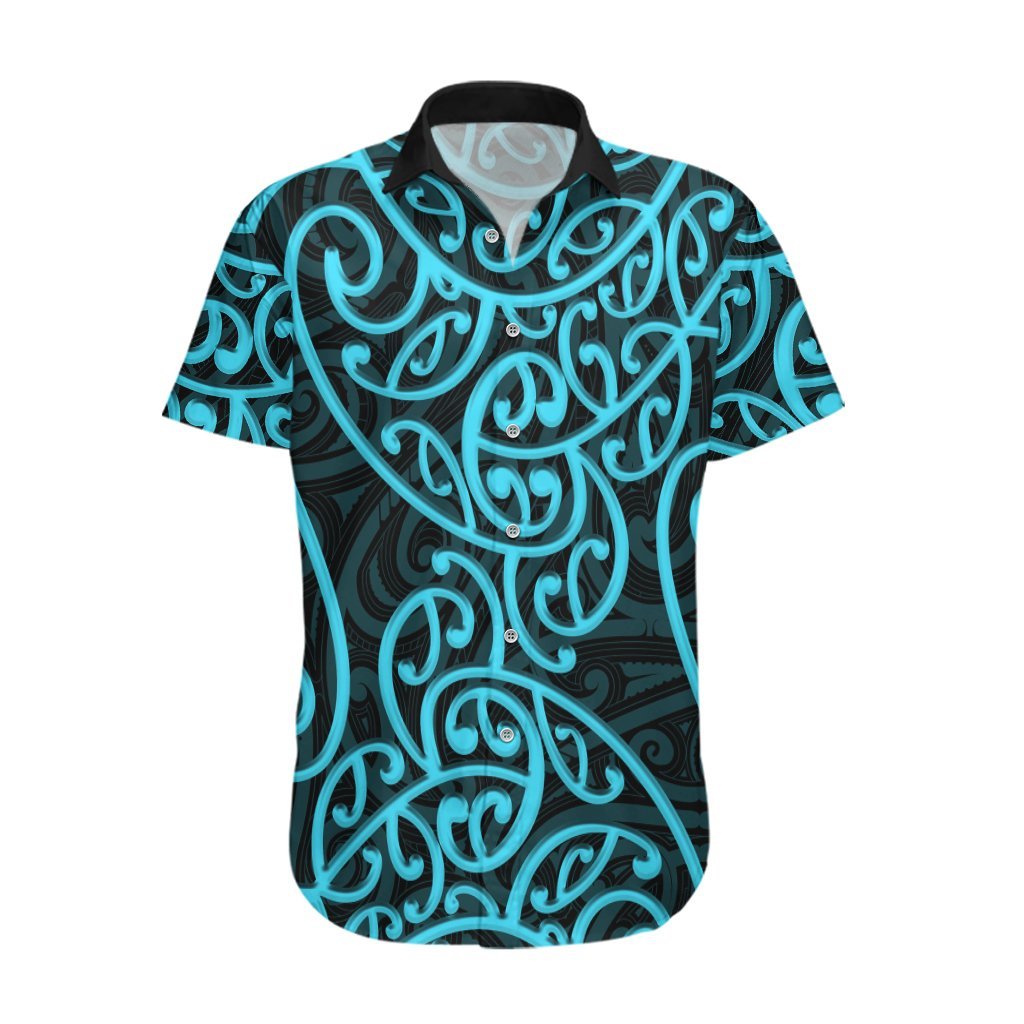 New Zealand Hawaiian Shirt Maori Pattern Light Blue LT6 Blue - Polynesian Pride
