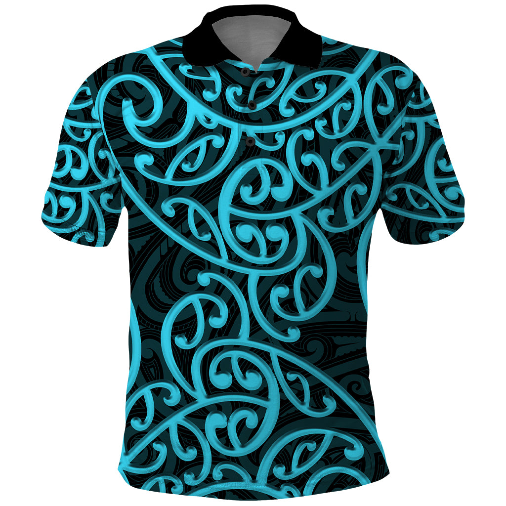 New Zealand Polo Shirt Maori Pattern Light Blue LT6 Blue - Polynesian Pride