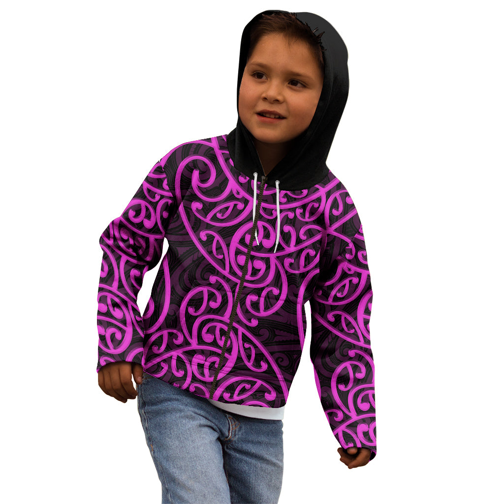 New Zealand Kid Hoodie Maori Pattern Purple LT6 - Polynesian Pride