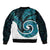 New Zealand Sleeve Zip Bomber Jacket Maori With Silver Fern Papua Shell Green Ver.1 LT6 - Polynesian Pride