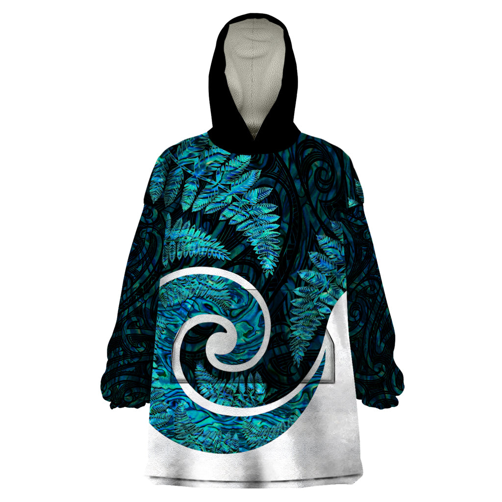 New Zealand Wearable Blanket Hoodie Maori With Silver Fern Papua Shell Green Ver.1 LT6 One Size Green - Polynesian Pride