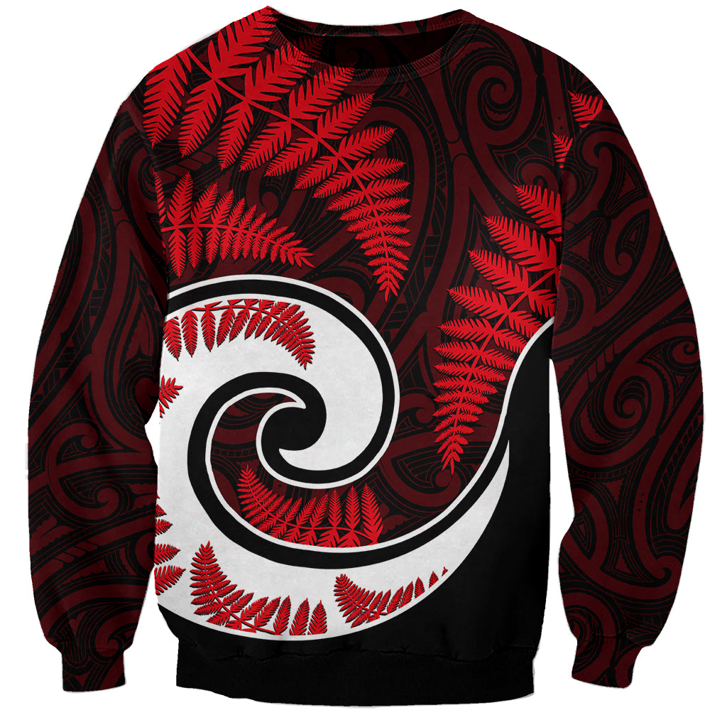 New Zealand Sweatshirt Maori With Silver Fern Red LT6 Unisex Red - Polynesian Pride