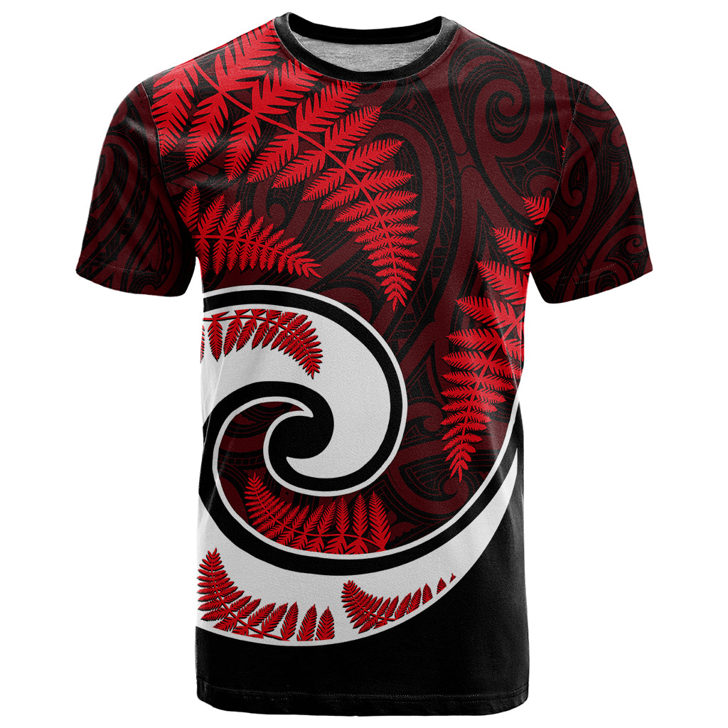 New Zealand T Shirt Maori With Silver Fern Red LT6 Red - Polynesian Pride