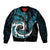 New Zealand Sleeve Zip Bomber Jacket Maori With Silver Fern Papua Shell Green Ver.2 LT6 Unisex Green - Polynesian Pride