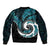 New Zealand Sleeve Zip Bomber Jacket Maori With Silver Fern Papua Shell Green Ver.2 LT6 - Polynesian Pride