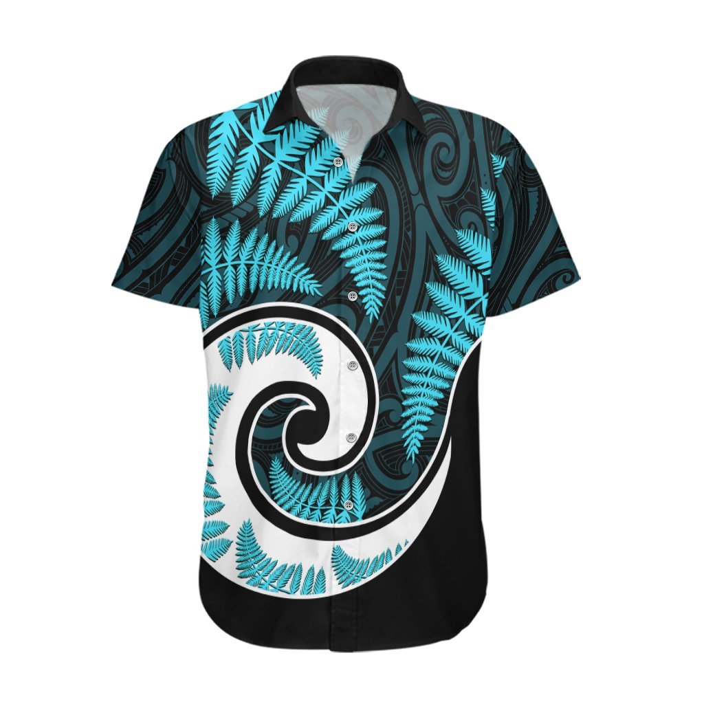 New Zealand Hawaiian Shirt Maori With Silver Fern Light Blue LT6 Blue - Polynesian Pride