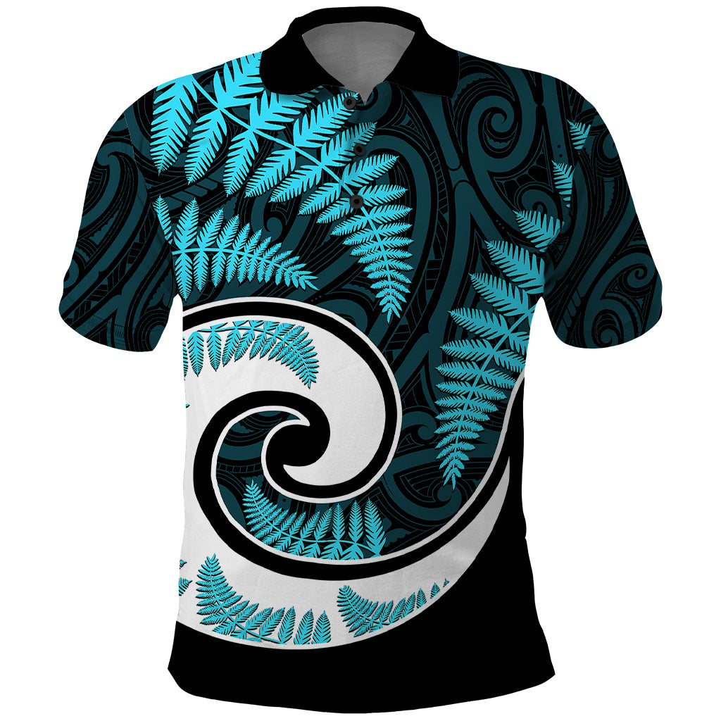 New Zealand Polo Shirt Maori With Silver Fern Light Blue LT6 Blue - Polynesian Pride