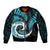 New Zealand Sleeve Zip Bomber Jacket Maori With Silver Fern Light Blue LT6 Unisex Blue - Polynesian Pride