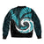 New Zealand Sleeve Zip Bomber Jacket Maori With Silver Fern Light Blue LT6 - Polynesian Pride