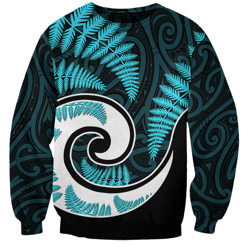 New Zealand Sweatshirt Maori With Silver Fern Light Blue LT6 Unisex Blue - Polynesian Pride