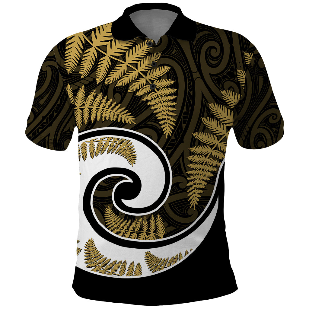 New Zealand Polo Shirt Maori With Silver Fern Gold LT6 Gold - Polynesian Pride