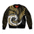 New Zealand Sleeve Zip Bomber Jacket Maori With Silver Fern Gold LT6 Unisex Gold - Polynesian Pride