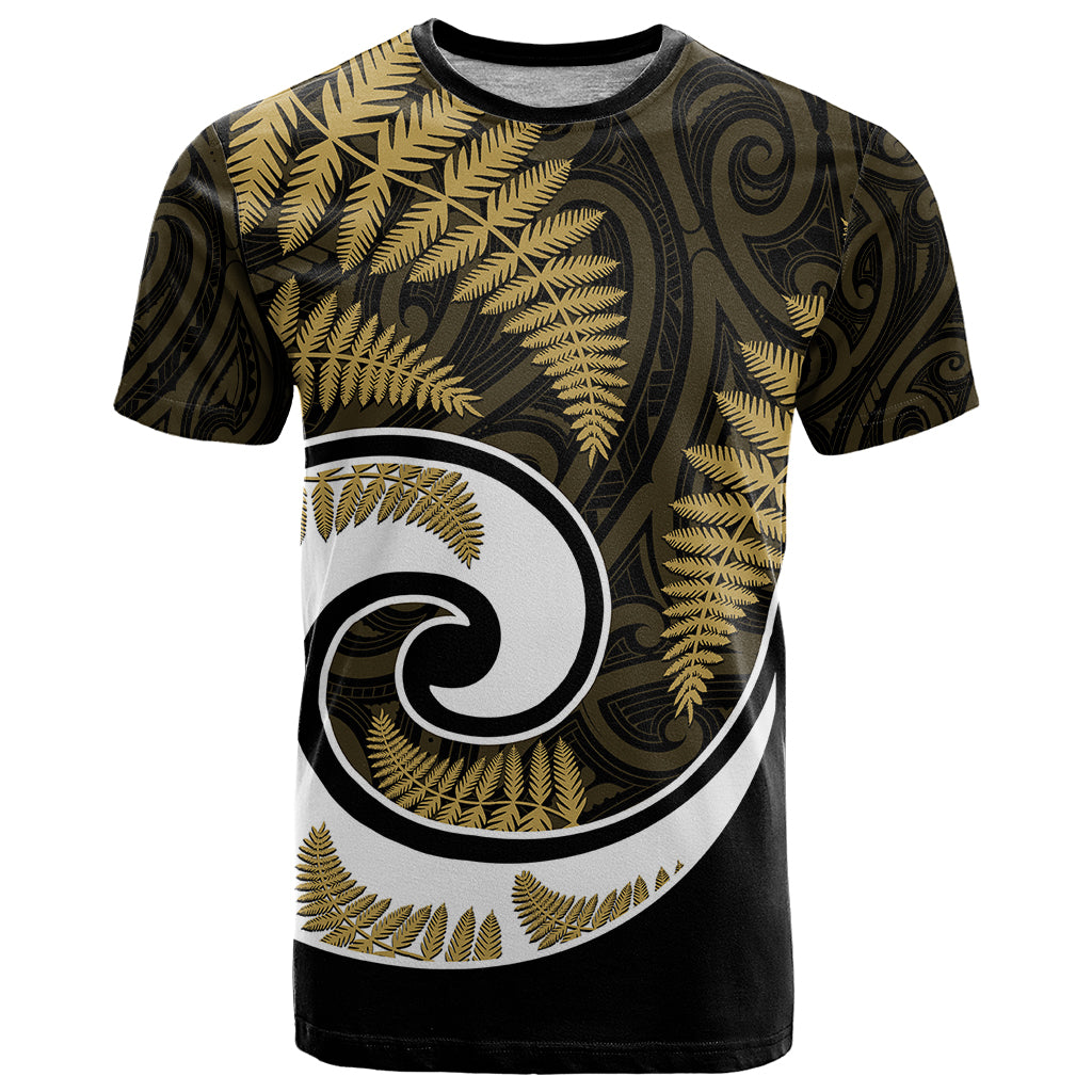 New Zealand T Shirt Maori With Silver Fern Gold LT6 Gold - Polynesian Pride