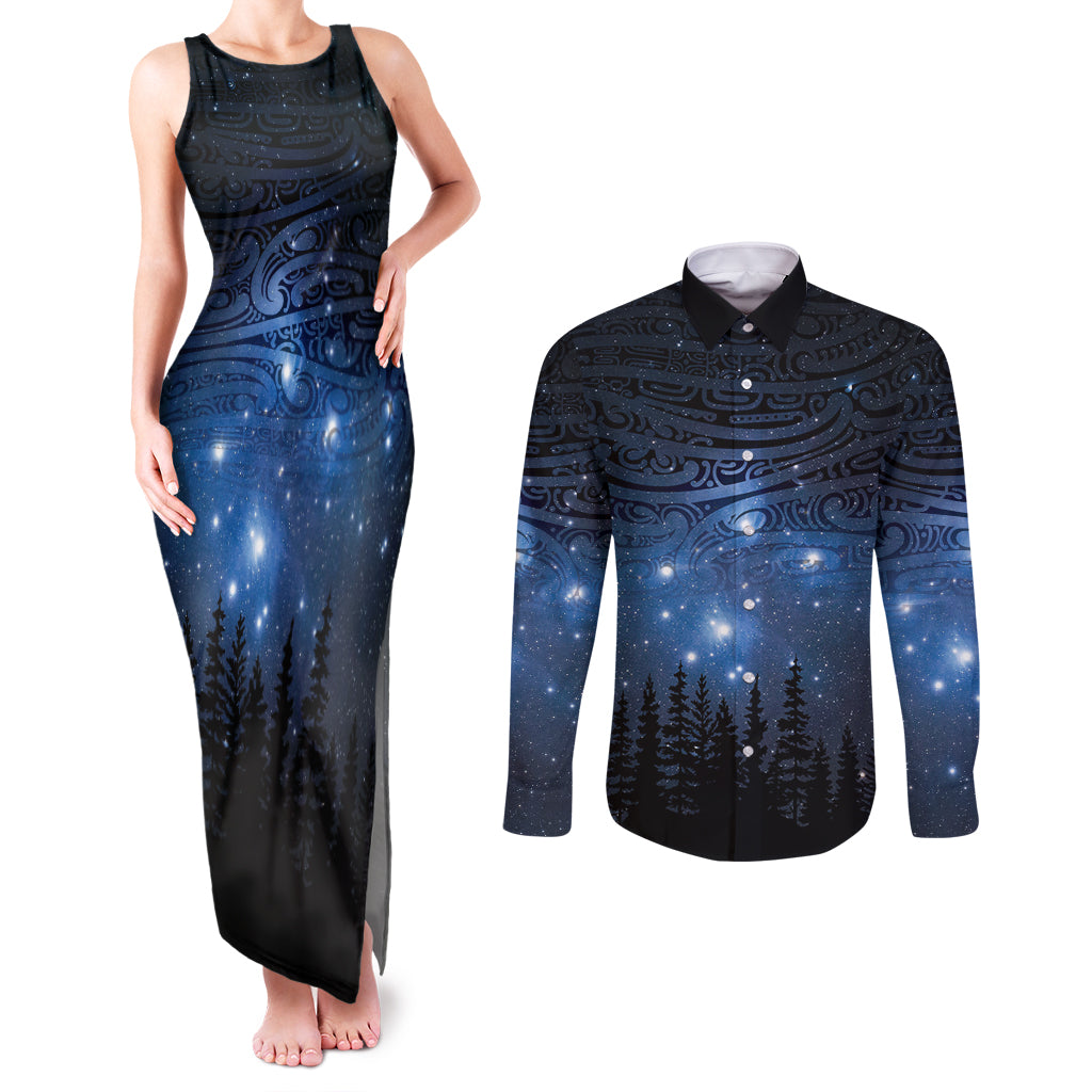 Matariki Te Tau Hou Māori Couples Matching Tank Maxi Dress and Long Sleeve Button Shirt New Zealand Starry Sky