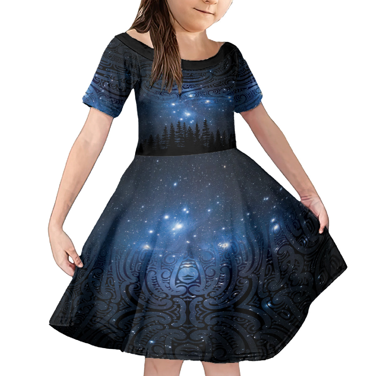 Matariki Te Tau Hou Māori Kid Short Sleeve Dress New Zealand Starry Sky LT7 KID Galaxy - Polynesian Pride