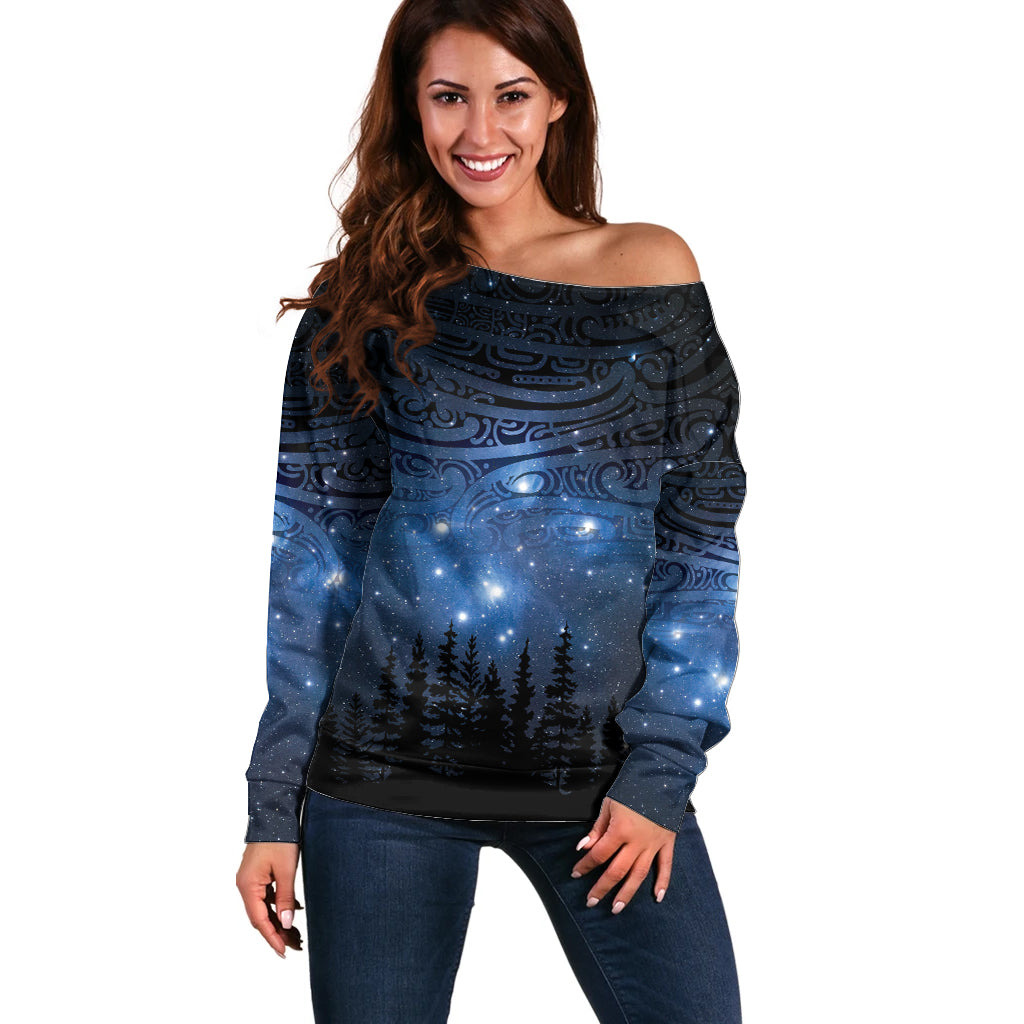 Matariki Te Tau Hou Māori Off Shoulder Sweater New Zealand Starry Sky LT7 Women Galaxy - Polynesian Pride