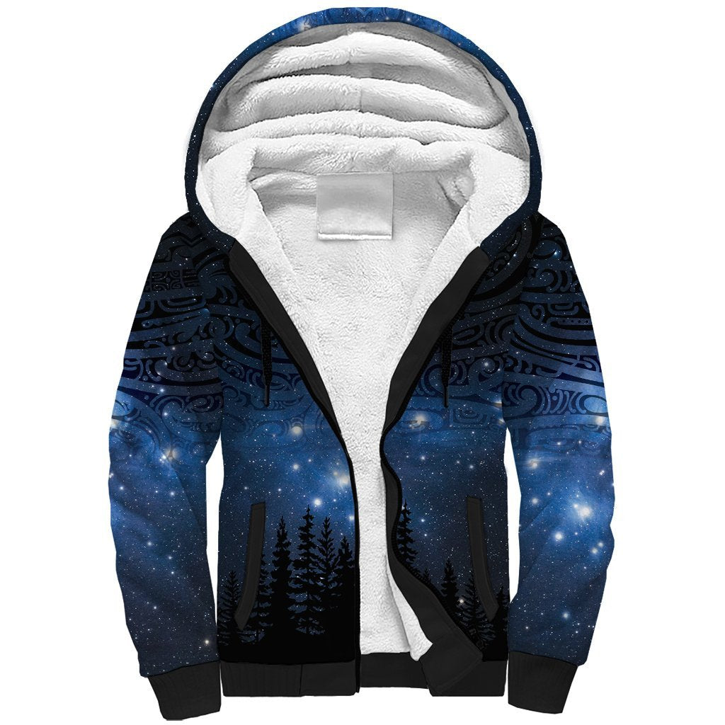 Matariki Te Tau Hou Māori Sherpa Hoodie New Zealand Starry Sky LT7 Unisex Galaxy - Polynesian Pride