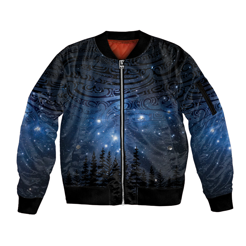 Matariki Te Tau Hou Māori Sleeve Zip Bomber Jacket New Zealand Starry Sky LT7 Unisex Galaxy - Polynesian Pride