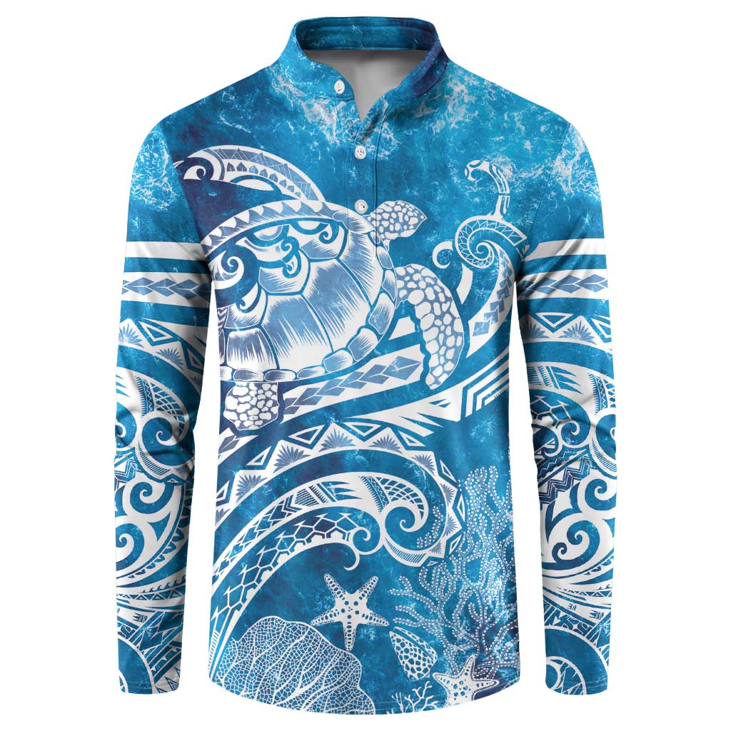 World Ocean Day Polynesian Pattern Button Sweatshirt Crystal Waves LT7 Blue - Polynesian Pride