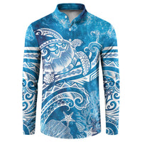 World Ocean Day Polynesian Pattern Button Sweatshirt Crystal Waves LT7 Blue - Polynesian Pride