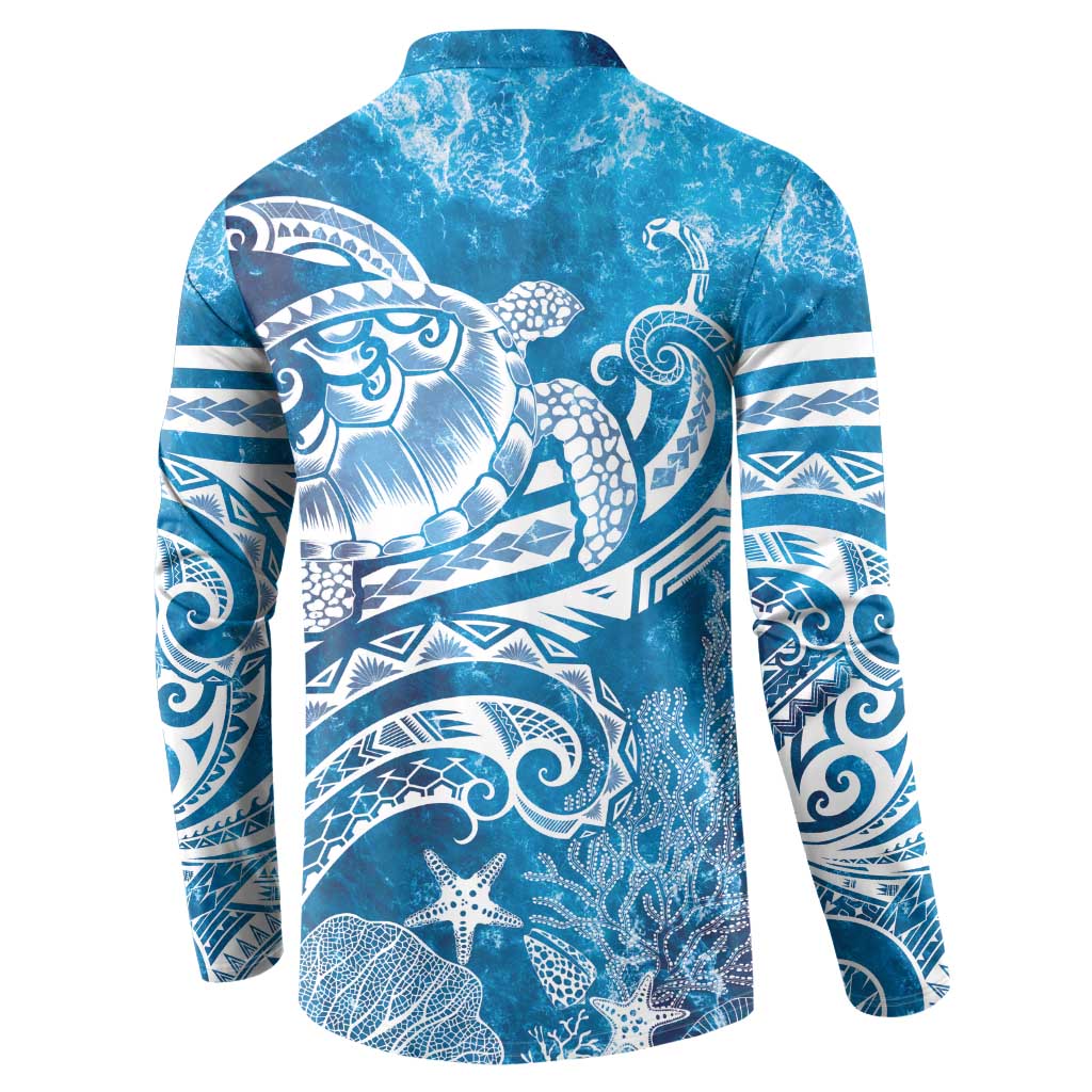 World Ocean Day Polynesian Pattern Button Sweatshirt Crystal Waves LT7 - Polynesian Pride