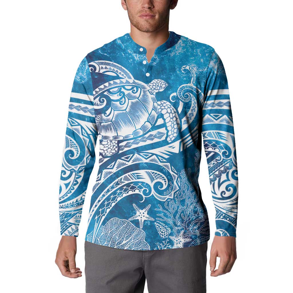World Ocean Day Polynesian Pattern Button Sweatshirt Crystal Waves LT7 - Polynesian Pride