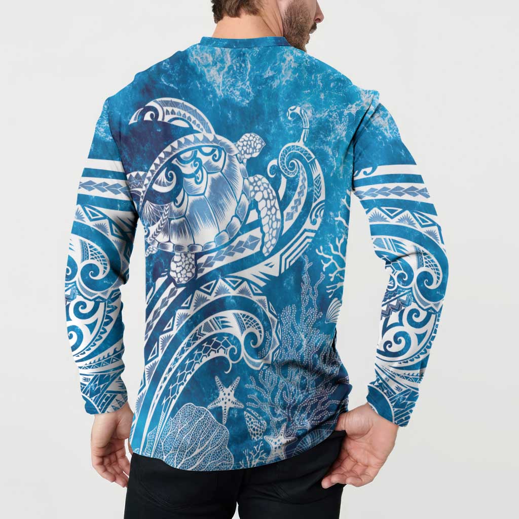 World Ocean Day Polynesian Pattern Button Sweatshirt Crystal Waves LT7 - Polynesian Pride
