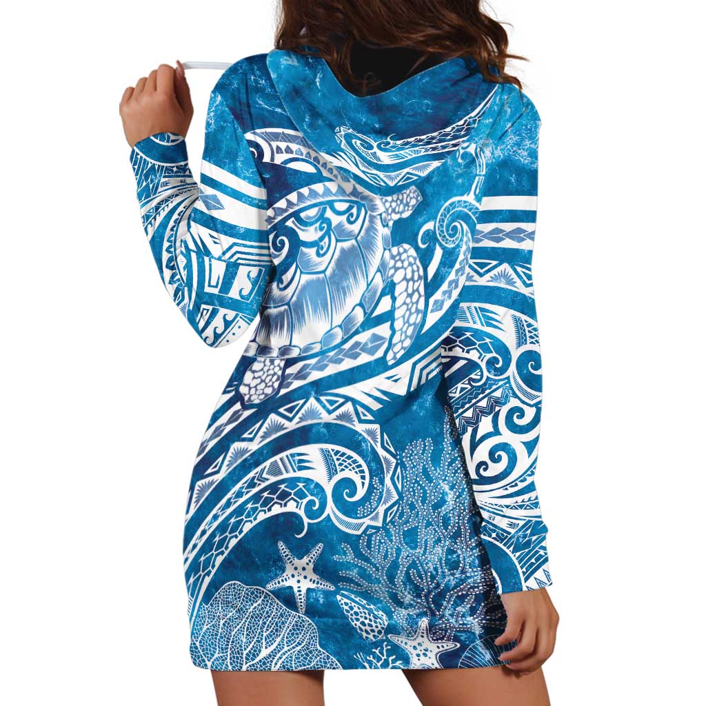 World Ocean Day Polynesian Pattern Hoodie Dress Crystal Waves LT7 - Polynesian Pride