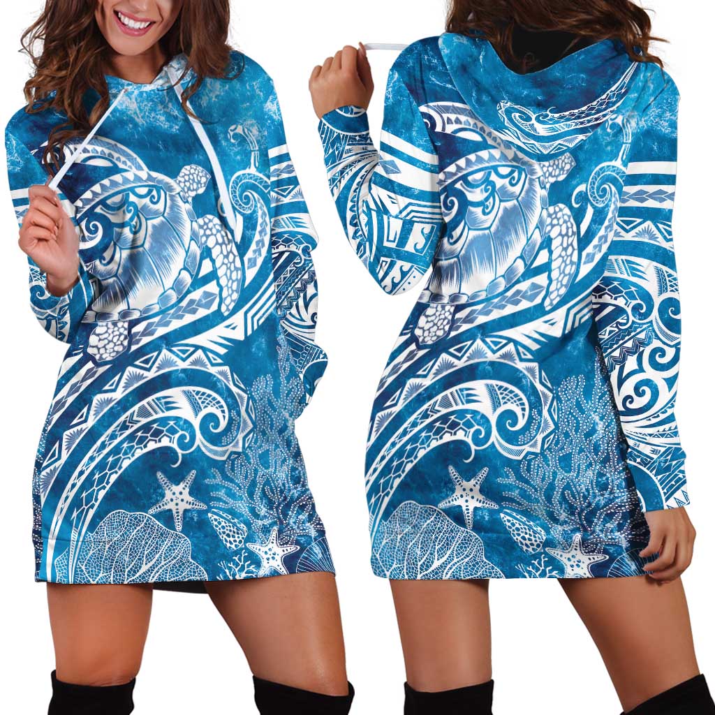 World Ocean Day Polynesian Pattern Hoodie Dress Crystal Waves LT7 - Polynesian Pride