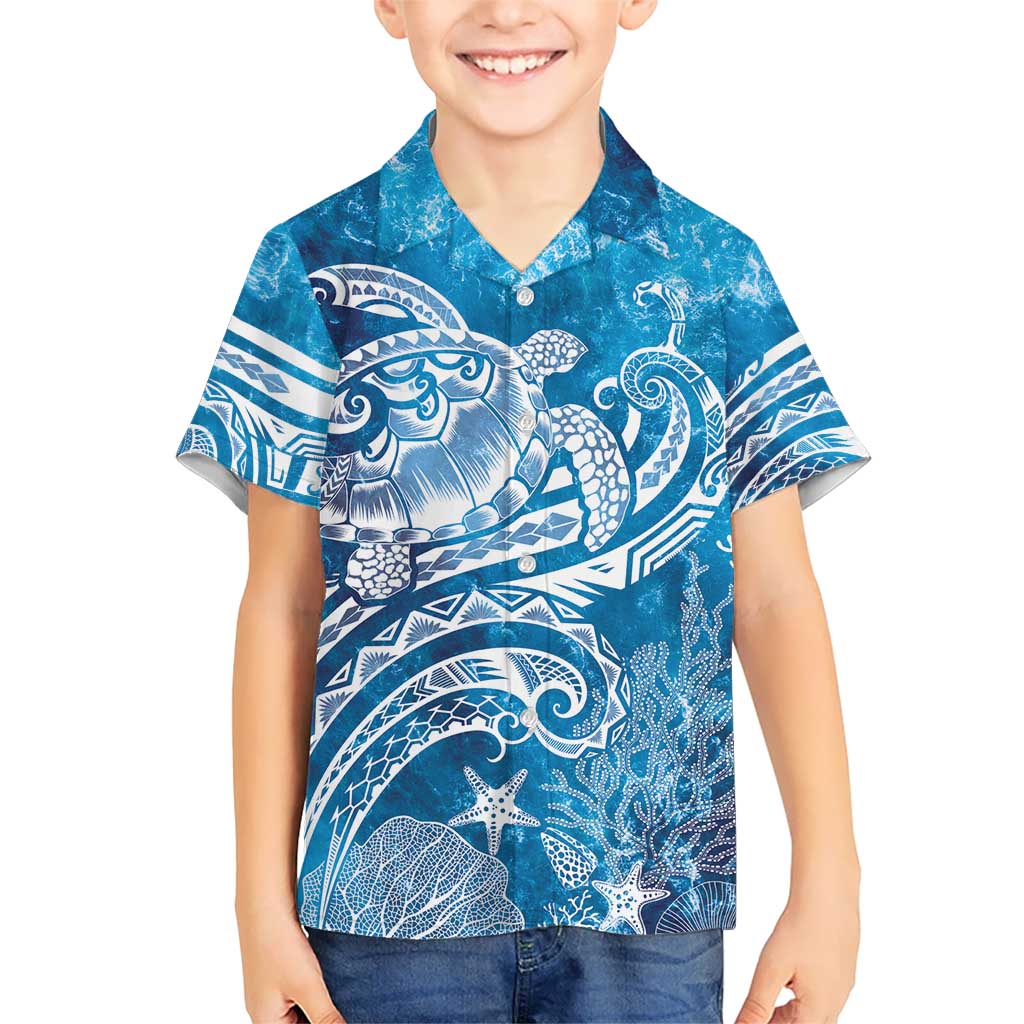 World Ocean Day Polynesian Pattern Kid Hawaiian Shirt Crystal Waves LT7 Kid Blue - Polynesian Pride