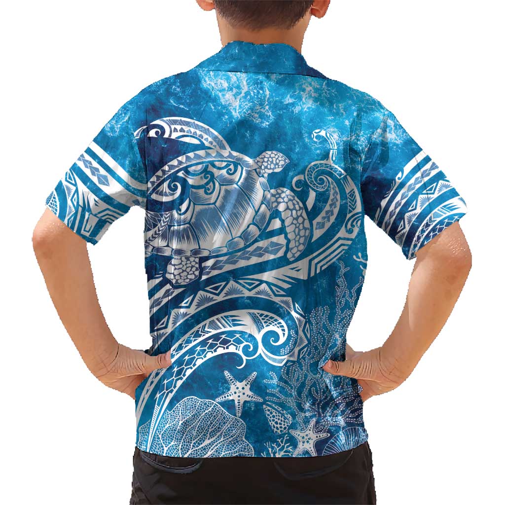 World Ocean Day Polynesian Pattern Kid Hawaiian Shirt Crystal Waves LT7 - Polynesian Pride