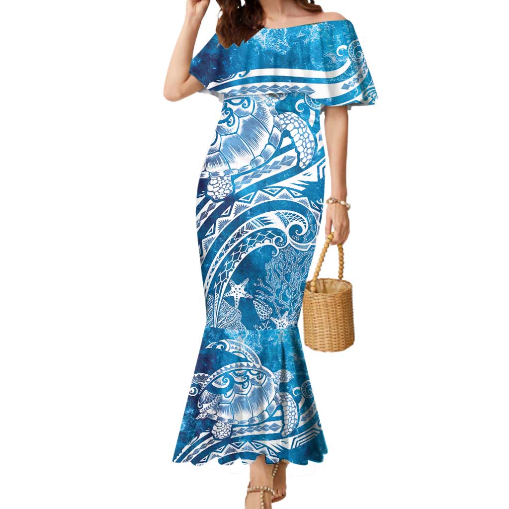 World Ocean Day Polynesian Pattern Mermaid Dress Crystal Waves LT7 Women Blue - Polynesian Pride