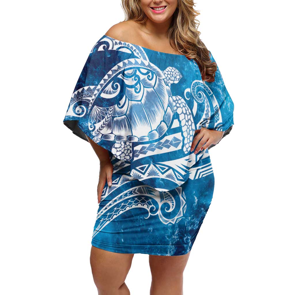 World Ocean Day Polynesian Pattern Off Shoulder Short Dress Crystal Waves LT7 Women Blue - Polynesian Pride