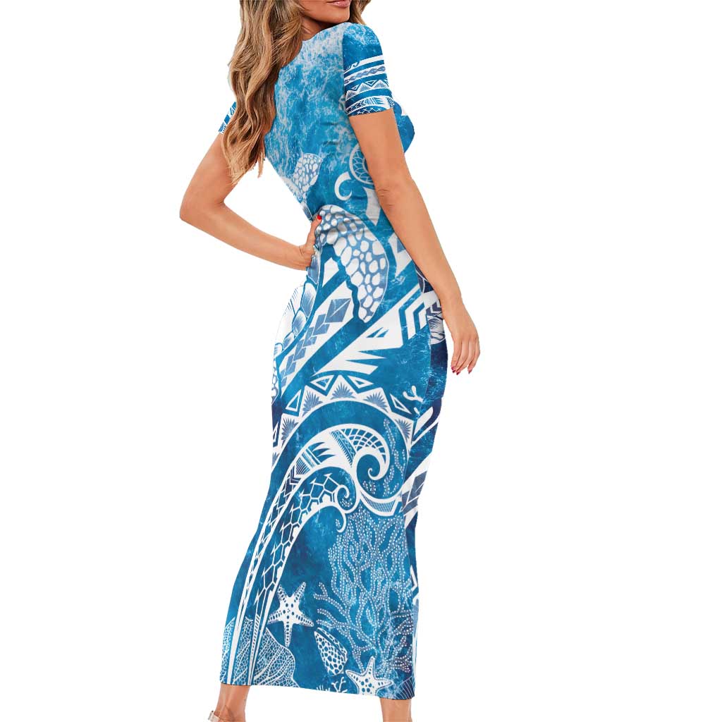 World Ocean Day Polynesian Pattern Short Sleeve Bodycon Dress Crystal Waves LT7 - Polynesian Pride