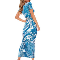 World Ocean Day Polynesian Pattern Short Sleeve Bodycon Dress Crystal Waves LT7 - Polynesian Pride
