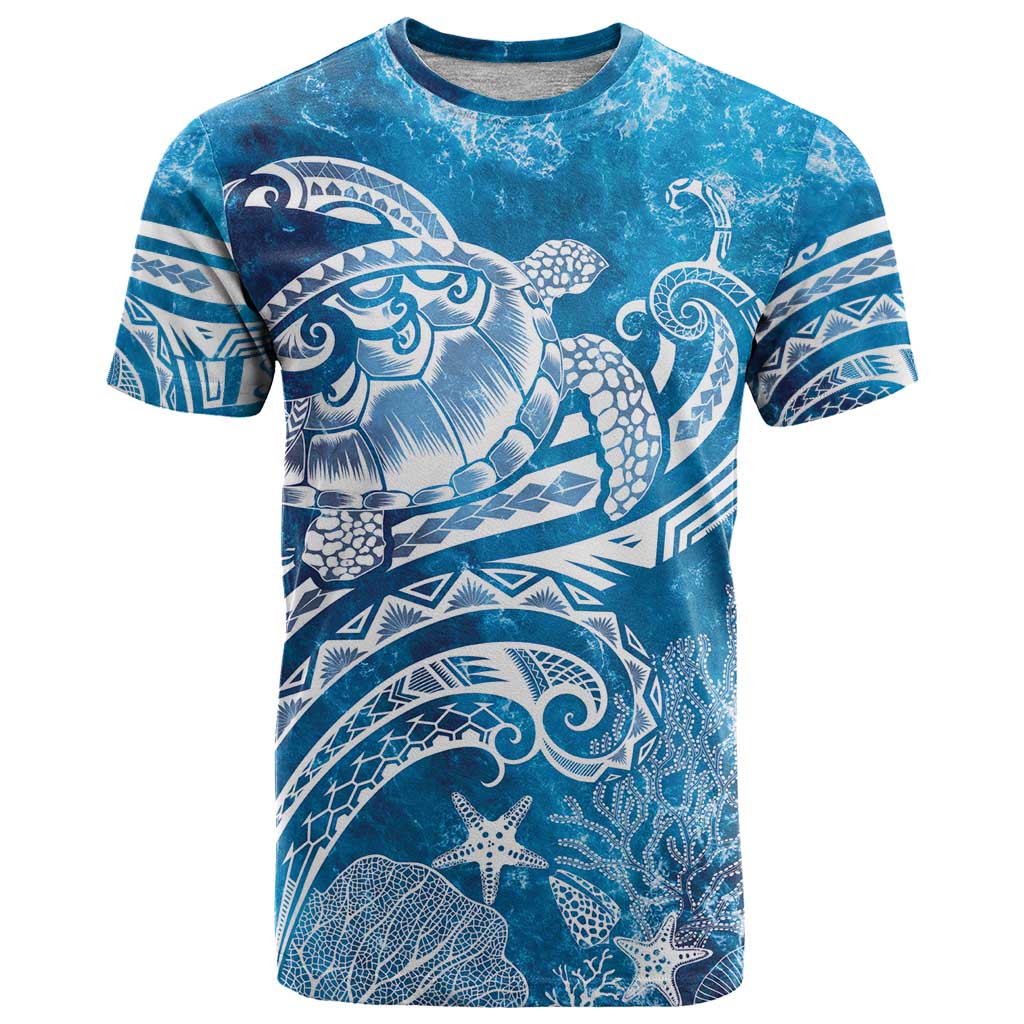 World Ocean Day Polynesian Pattern T Shirt Crystal Waves LT7 Blue - Polynesian Pride
