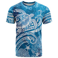 World Ocean Day Polynesian Pattern T Shirt Crystal Waves LT7 Blue - Polynesian Pride