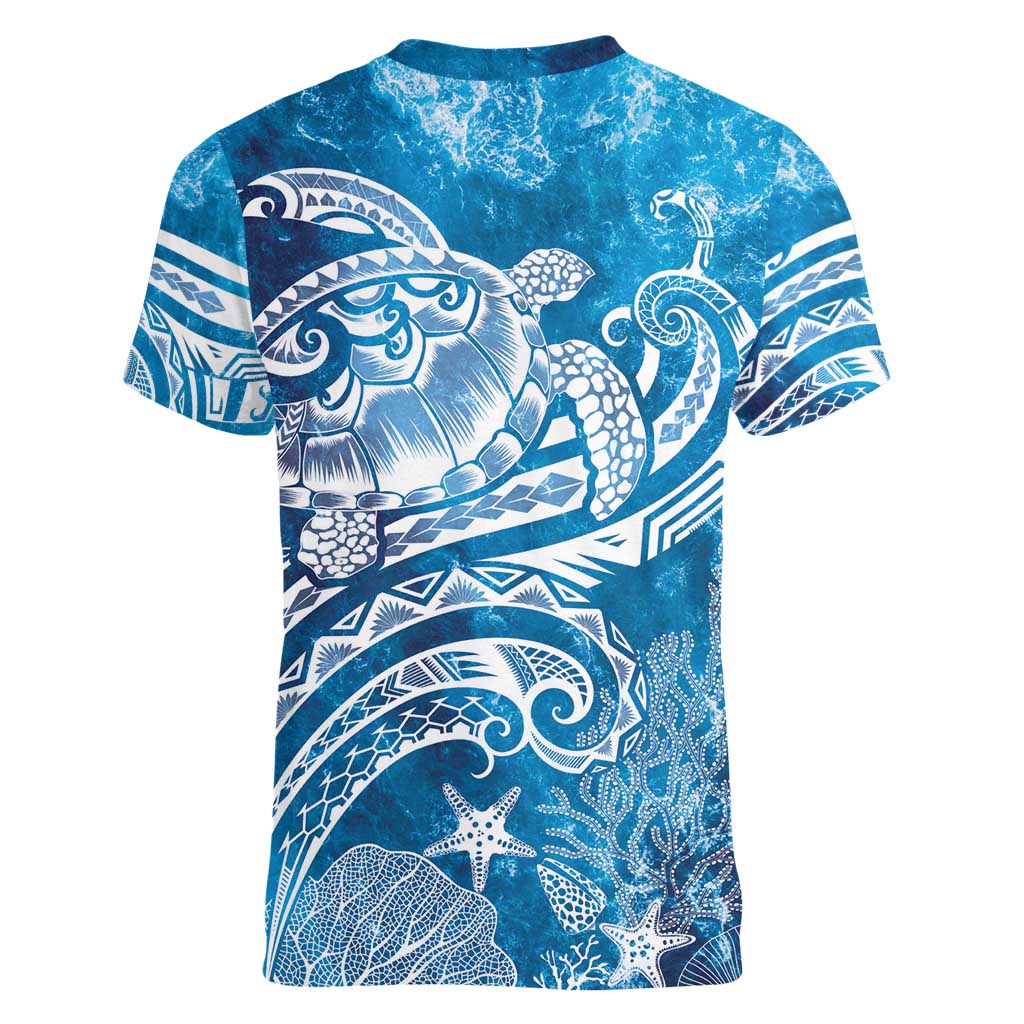 World Ocean Day Polynesian Pattern Women V-Neck T-Shirt Crystal Waves LT7 - Polynesian Pride