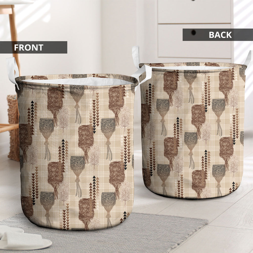 Aloha Hawaii Vintage Kahili Pa'a Lima Laundry Basket Palaka Print Cozy Beige LT7 - Polynesian Pride