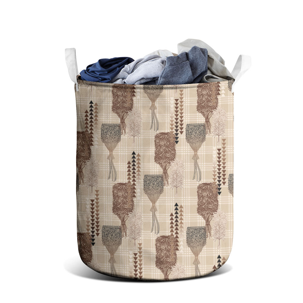 Aloha Hawaii Vintage Kahili Pa'a Lima Laundry Basket Palaka Print Cozy Beige LT7 - Polynesian Pride