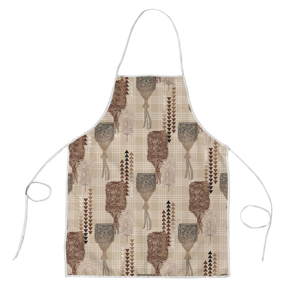 Aloha Hawaii Vintage Kahili Pa'a Lima Apron Palaka Print Cozy Beige LT7 Beige - Polynesian Pride