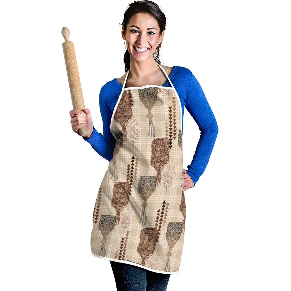 Aloha Hawaii Vintage Kahili Pa'a Lima Apron Palaka Print Cozy Beige LT7 - Polynesian Pride
