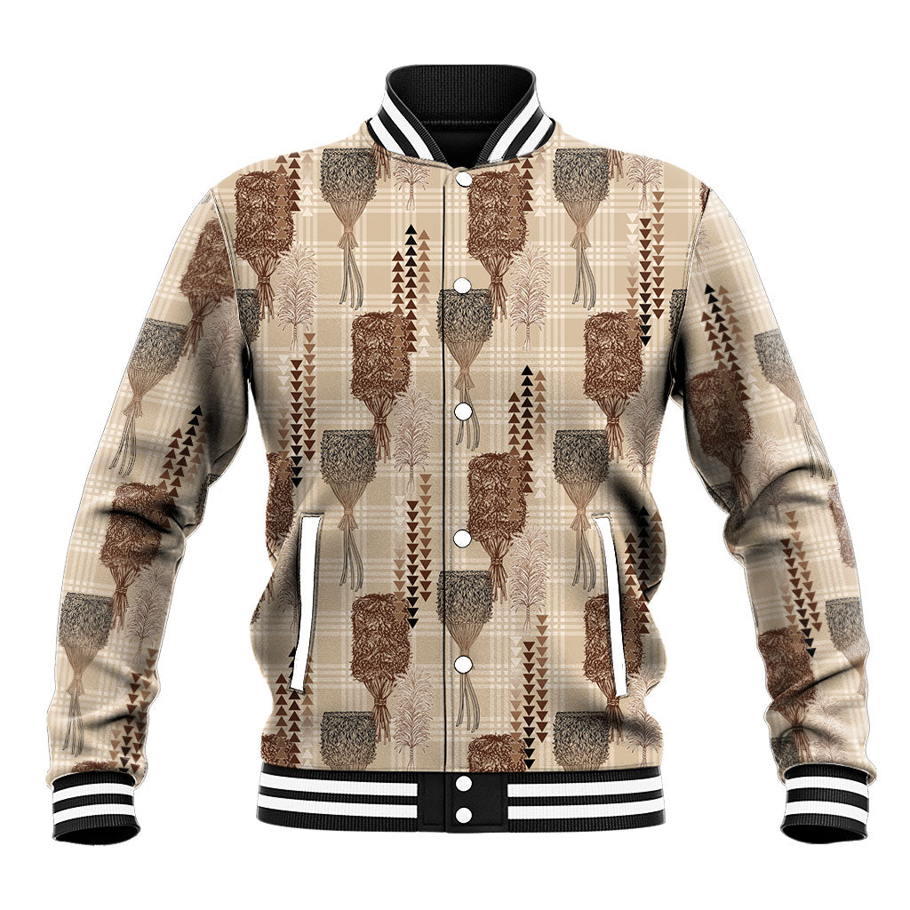 Aloha Hawaii Vintage Kahili Pa'a Lima Baseball Jacket Palaka Print Cozy Beige LT7 Unisex Beige - Polynesian Pride