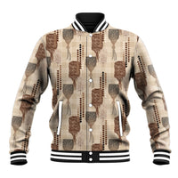 Aloha Hawaii Vintage Kahili Pa'a Lima Baseball Jacket Palaka Print Cozy Beige LT7 Unisex Beige - Polynesian Pride