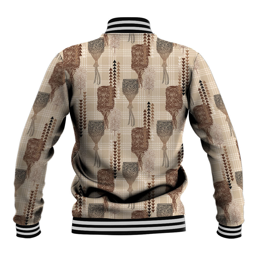 Aloha Hawaii Vintage Kahili Pa'a Lima Baseball Jacket Palaka Print Cozy Beige LT7 - Polynesian Pride